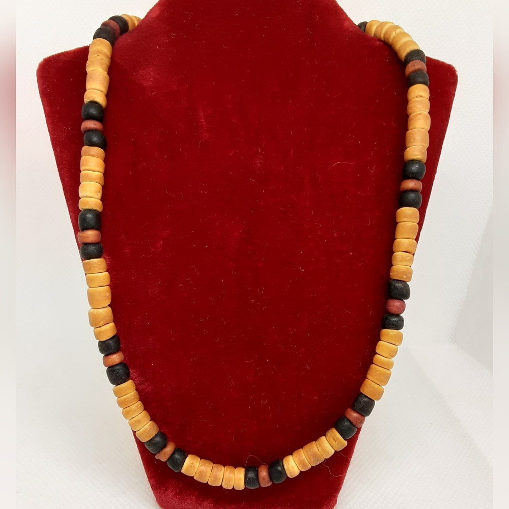 Beaded Necklace Wood Beads 14" Choker Length Men Women Unisex Youth
